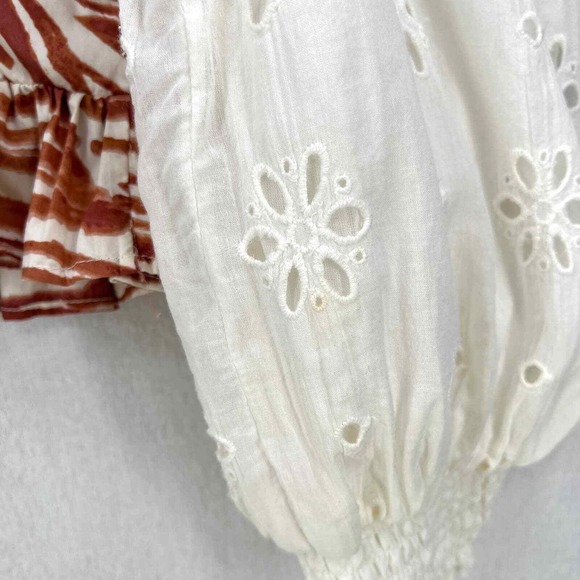 LOVE THE LABEL Shirt Womens S Cotton Puff Sleeve Top Zebra Eyelet ANTHROPOLOGIE - Picture 16 of 16